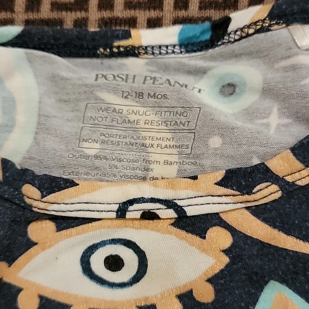 RARE Posh Peanut Fiona pajamas 2 piece blue eye nazar evil eye blue gold 12-18 m